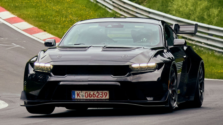 Front 3/4 view of Ford Mustang GTD at Nürburgring track