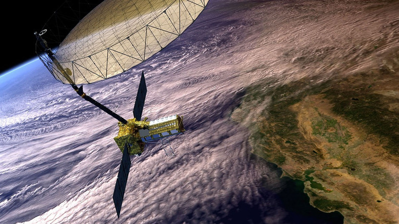 Rendering of the NISAR satellite orbiting Earth