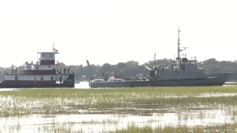Abandoned torpedo ship in South Carolina marsh