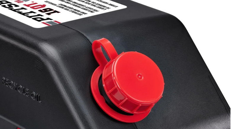 Close-up of Pittsburgh oil container with drain pan