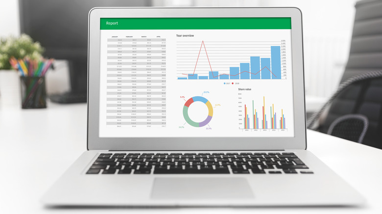 laptop showing charts data