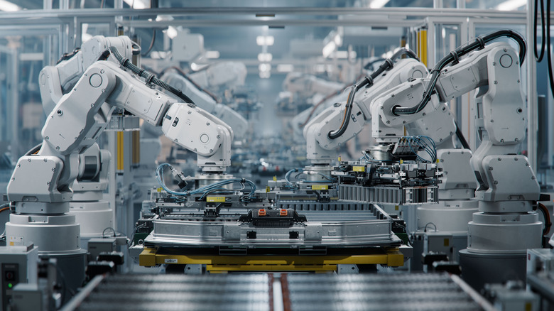 EV battery being built on production line