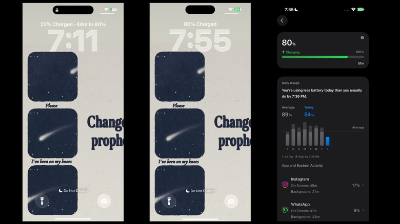 Screenshows showing new iPhone battery estimate feature