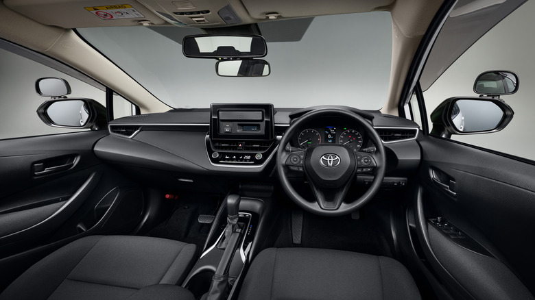 An interior view of the new Driving School version of the manual-transmission Toyota Corolla.