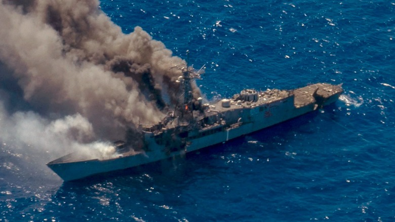 USS Ingraham (FFG-61) after being struck as a target ship prior to sinking