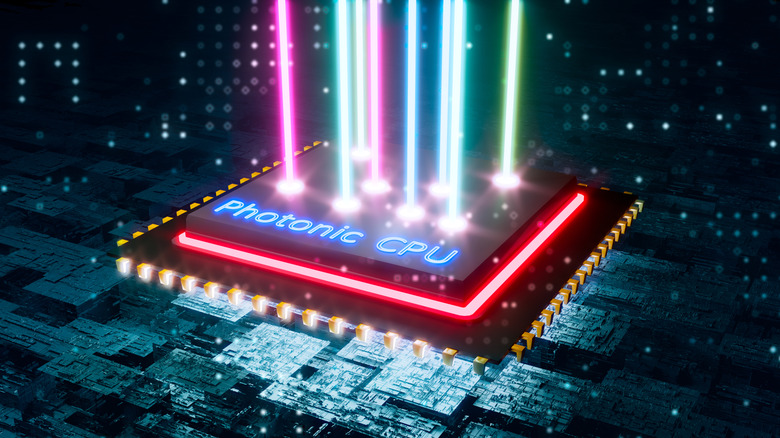 3D render of a Futuristic photonic CPU