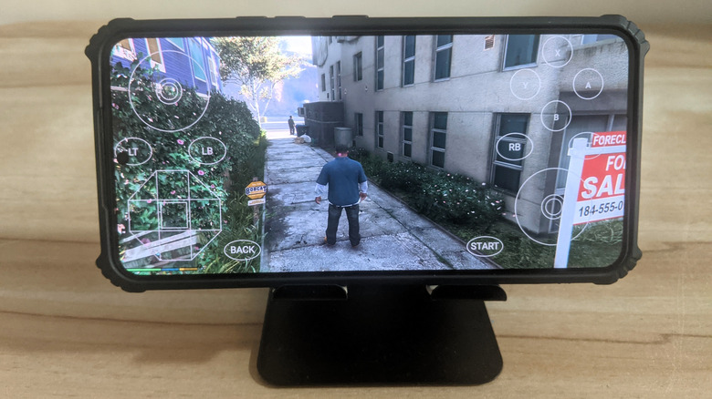 Grand Theft Auto V with on-screen controls on a phone phone