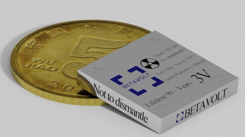 BetaVolt BV100 battery on a Chinese 5 jiao coin