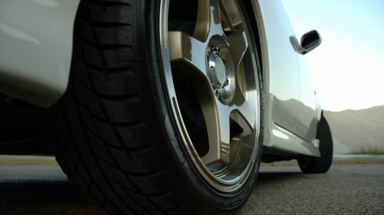 Performance car pictured from low angle