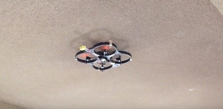 This quadcopter drone can land on ceilings and walls