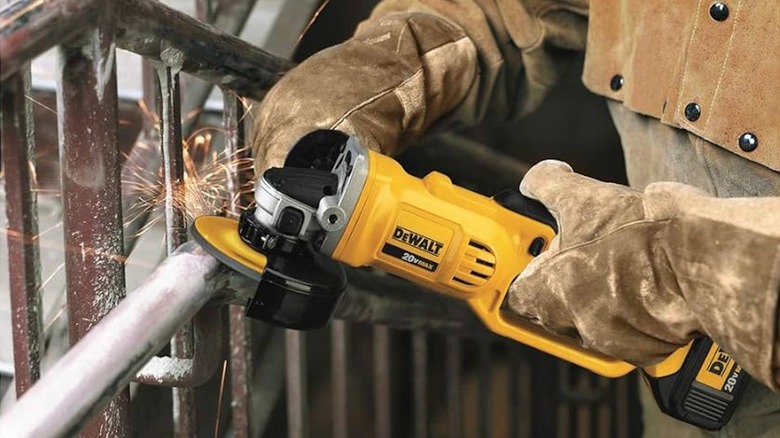 DeWalt 20V Max 4-½-inch Grinder in use