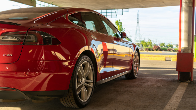 Red Tesla Model S P85 parked