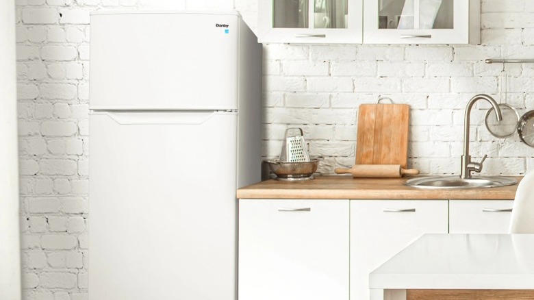 Danby DPF074B2WDB-6 fridge in a kitchen, next to a countertop