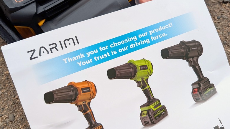 Zarimi branded documentation for leaf blowers