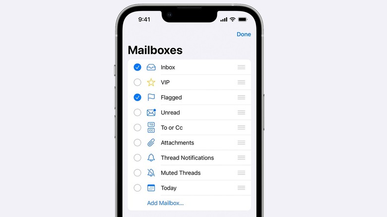 Mailboxes tab on an iPhone