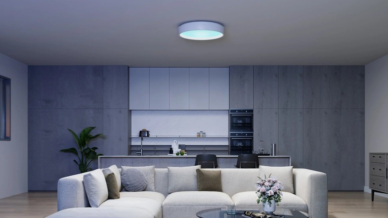 The Govee Sky Ceiling light over a living room.