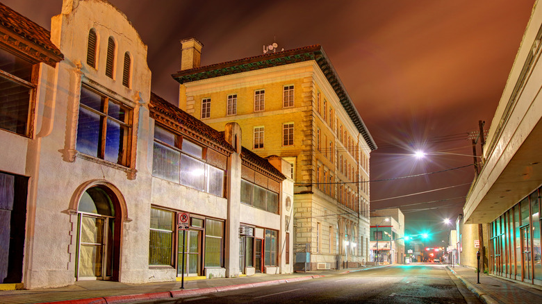 An image of a street in Brownsville, Texas at night