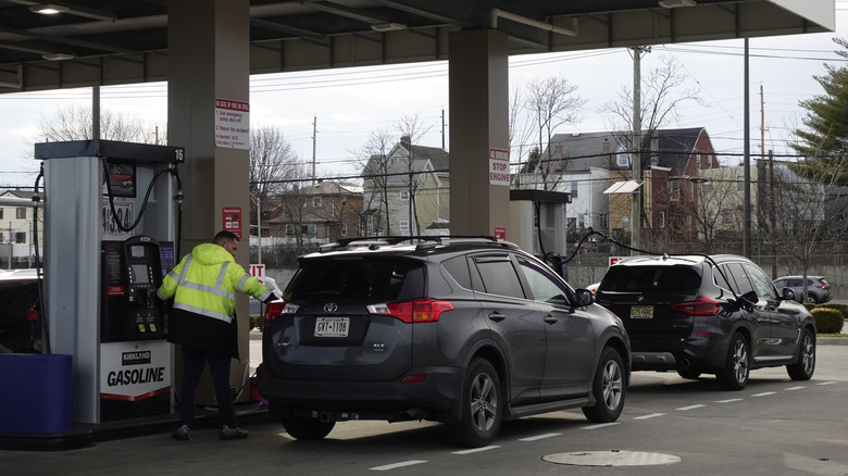 Cars filling up at a Costco gas station