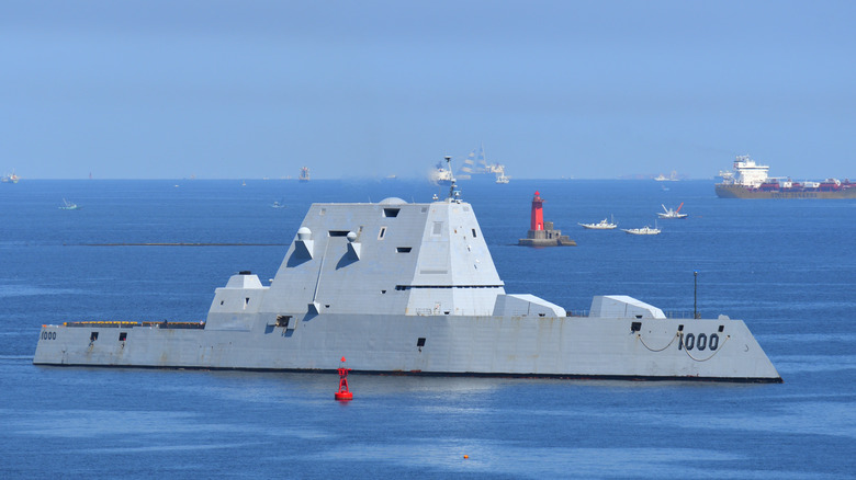 USS Zumwalt destroyer on the ocean