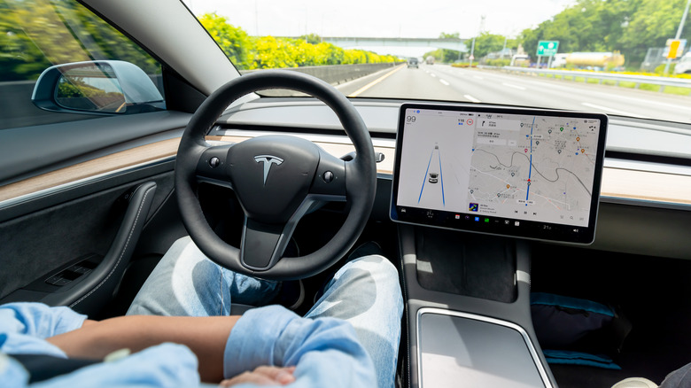 Tesla car in self-steering mode