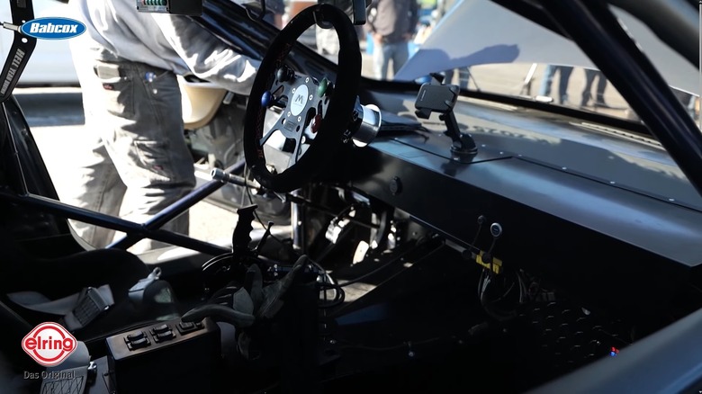 Interior view of Tesla Model S with 565 big block swap, viewed from right-side window