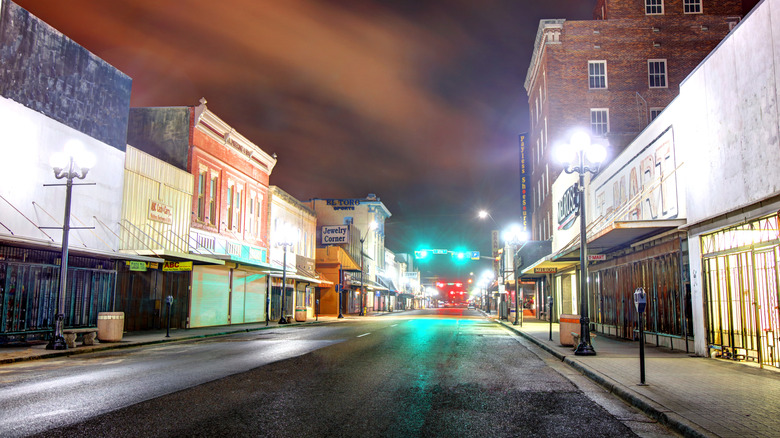 Night time city street in Brownsville, Texas.