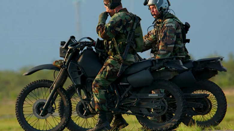 Two military personal on Kawasaki bikes for US Marine Corps