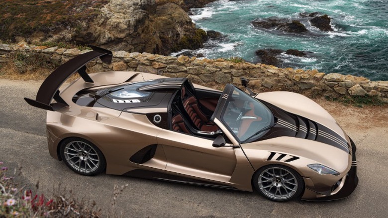 Hennessey Venom F5 LF parked by the sea