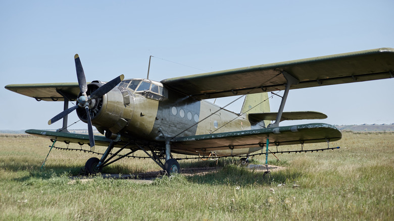 green AN-2 parked field