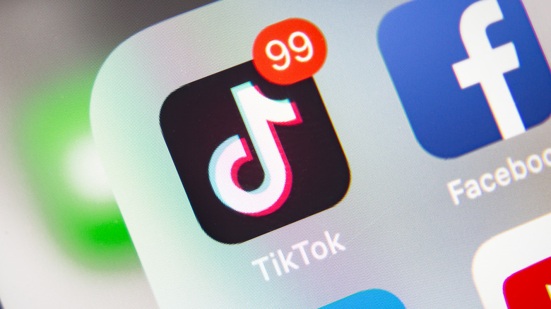 TikTok app with 99 notifications 