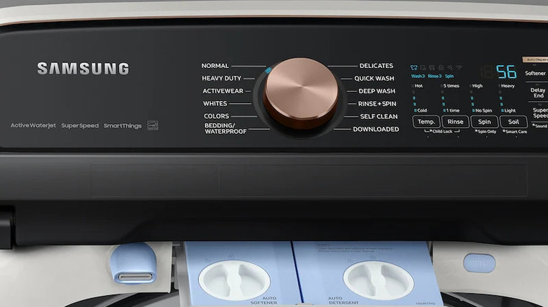Close-up on control panel for a Samsung 5.5 cu. ft. top load washer