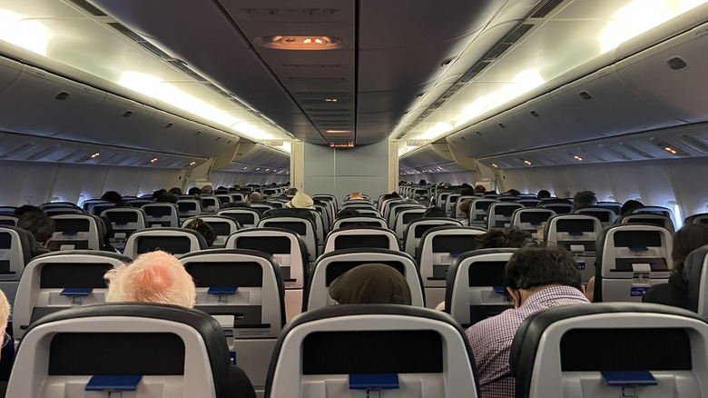 A view from inside an aircraft cabin.