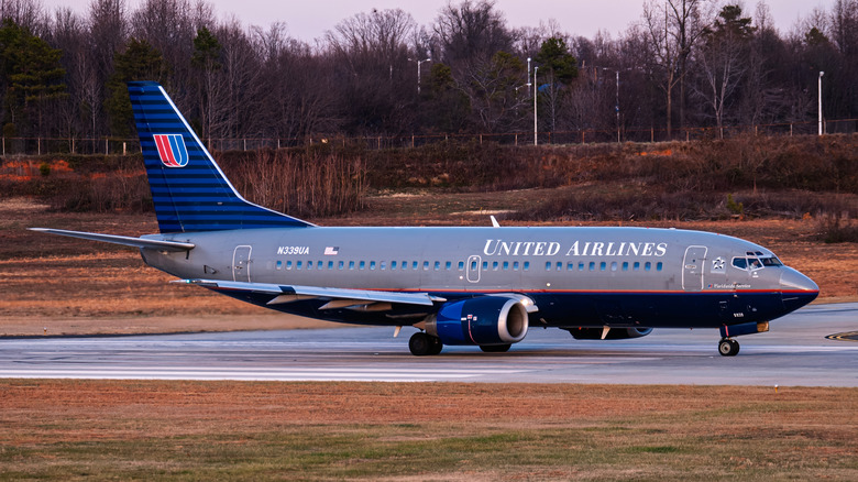 A United Airlines aircraft on the runway.