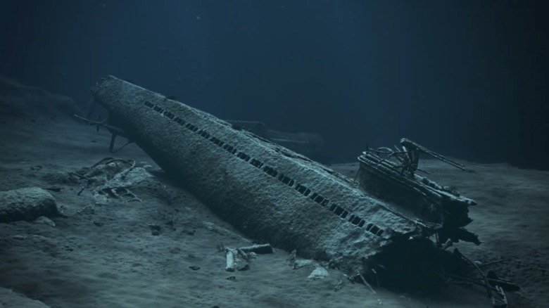 An animation of the wreck of the sunken U-864, showing its aft section