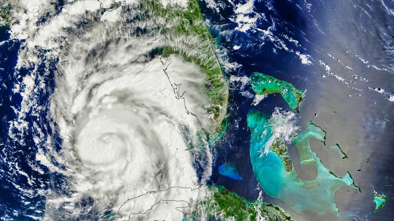 Satellite image showing a large hurricane