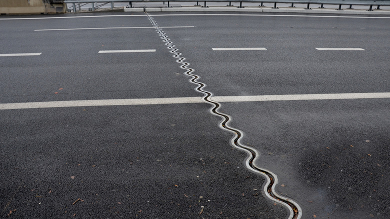 An expansion joint in a bridge