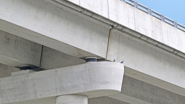Expansion joint in a bridge held up with pillars