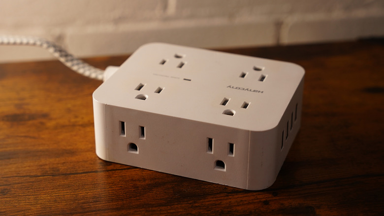 Picture showing surge protector on a desk top