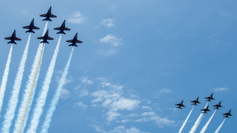 Blue Angels and Thunderbirds flying a joint display