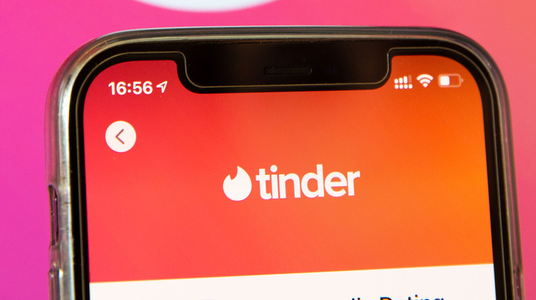 Tinder dating app on a phone.