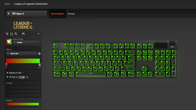 SteelSeries Engine software customizing lighting on a keyboard