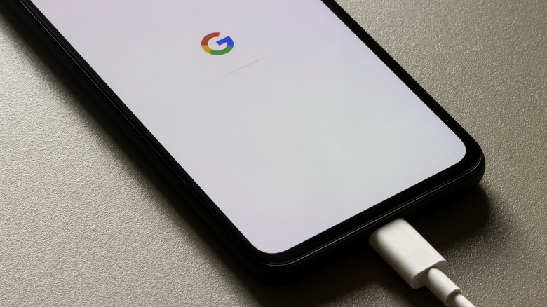 Google Pixel 4 with charging cable