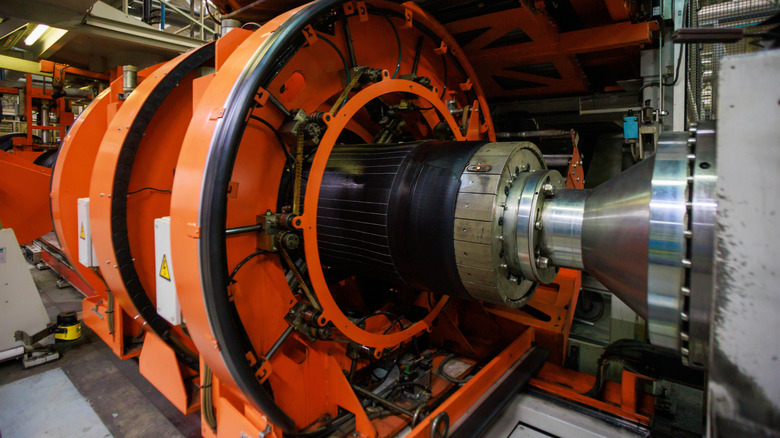 Production line equipment in a tire factory.
