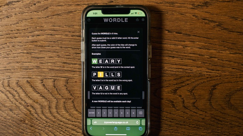 The Wordle puzzle game on an iPhone.