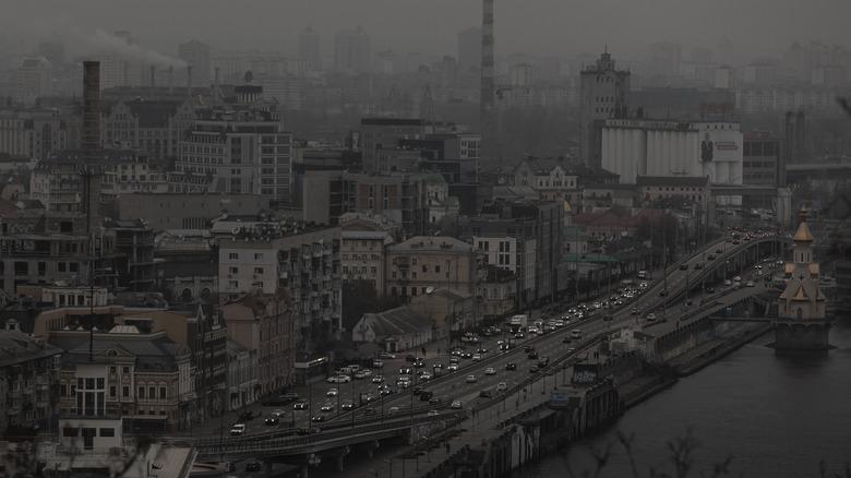 landscape with unlit streets