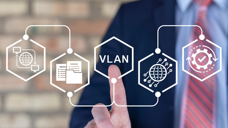Person touching a display of a Virtual Local Area Network (VLAN)