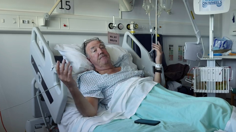 Jeremy Clarkson lying in a hospital bed