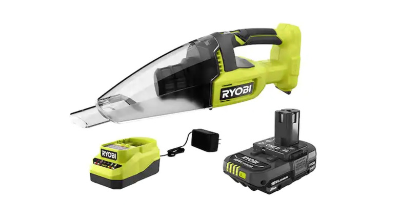 lime green RYOBI ONE+ 18V Cordless Multi Surface Handheld Vacuum