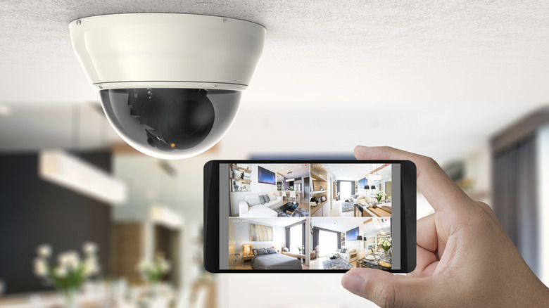 Security camera and visual display shown on smartphone