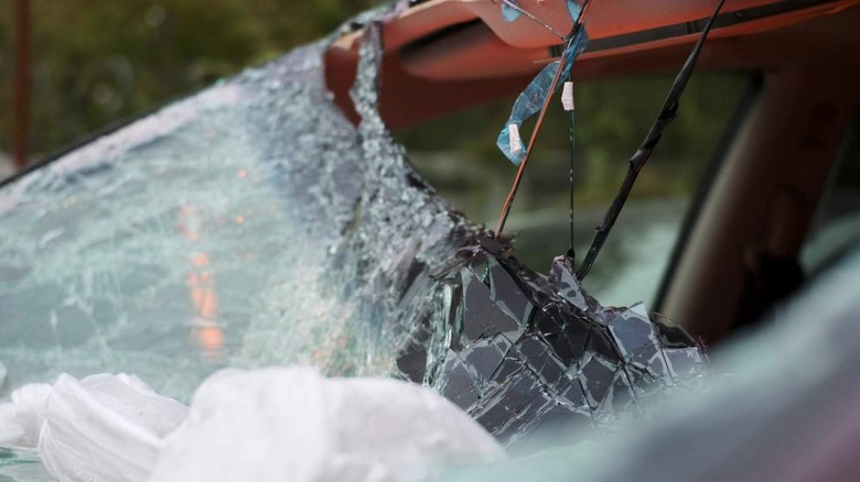 Car with broken windshield